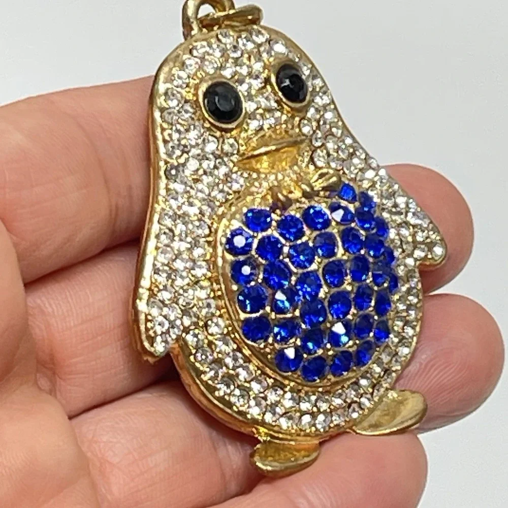 Penguin Keychain‎ Bag Charm Or Jewelry Pendant Gold Rhinestone Sparkly Bling